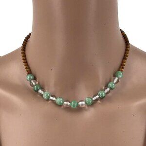 Beaded Necklace Vintage Tigers Eye Natural Stone Quartz Clasp Marked Silver